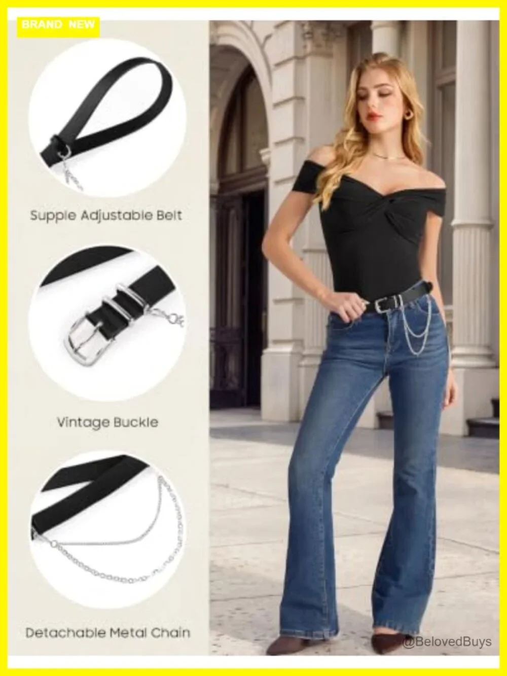 Faux Leather Waist Belt with Detachable Chain